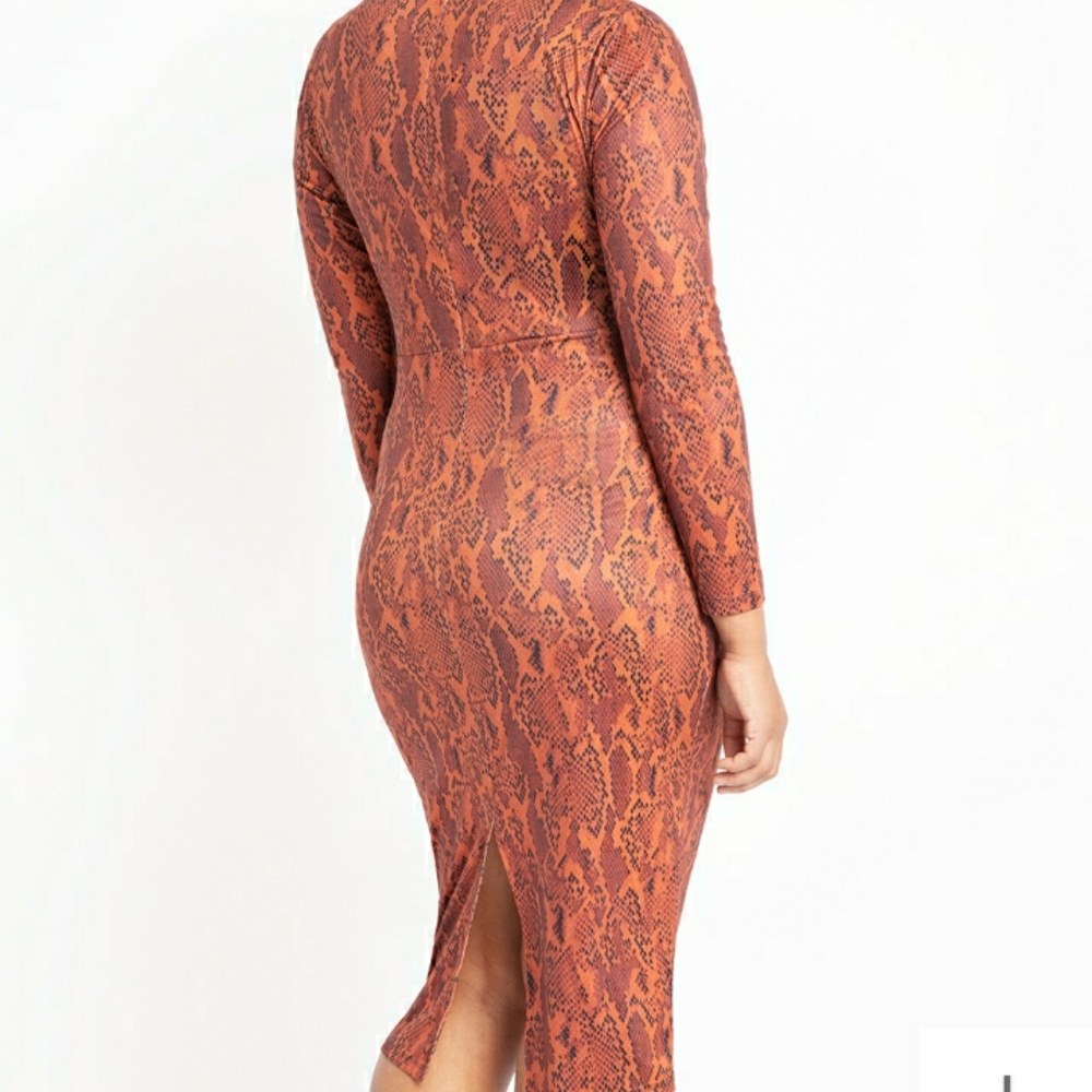 Eloquii The Hendrix Burnt Orange Sleek Snakeskin Print Bodycon  Cutout D… - Picture 4 of 10